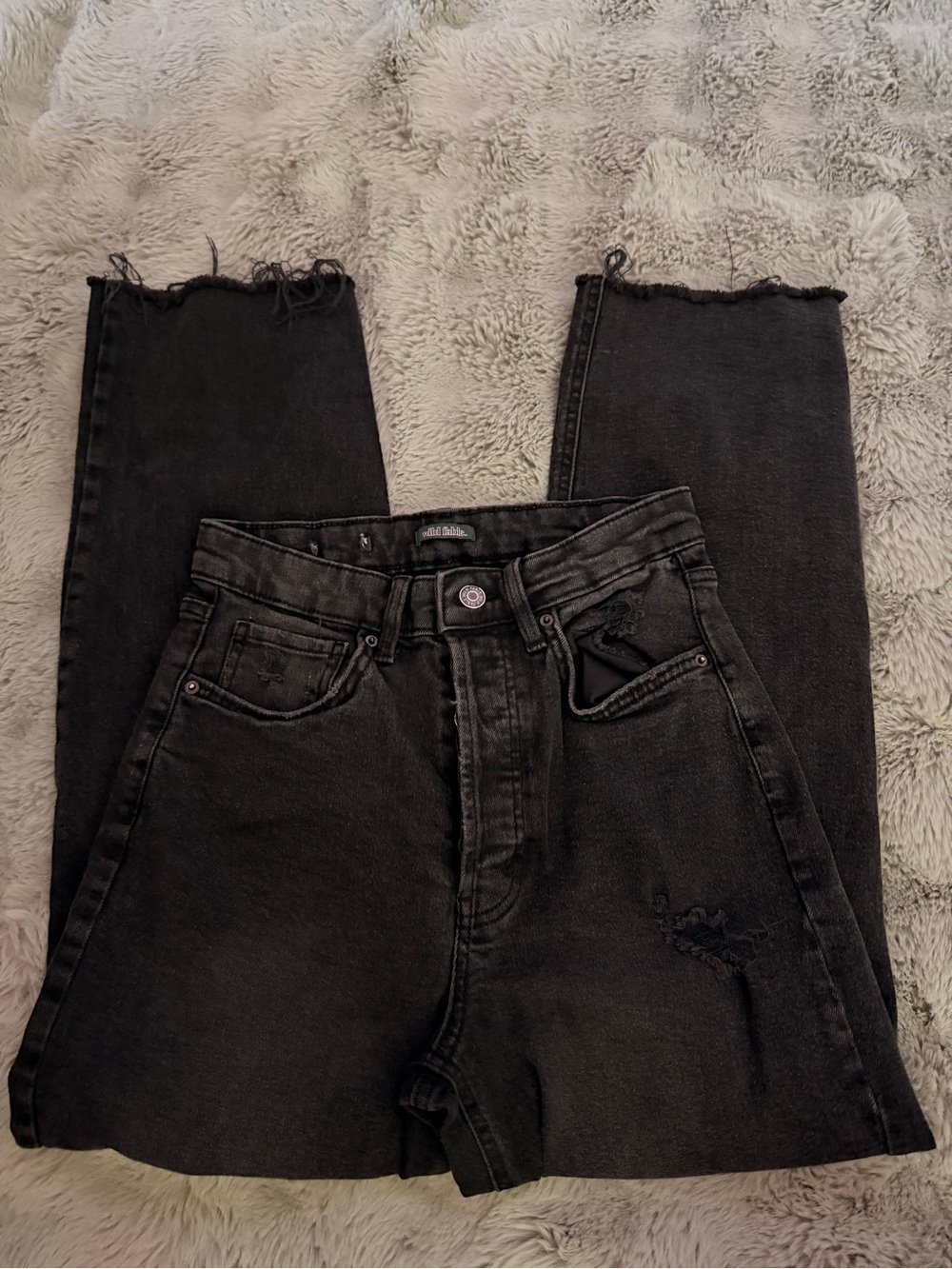 wild fable Black High-Rise Distressed Straight Jeans